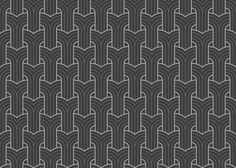  Abstract vector line seamless texture. White background. Modern stylish texture. Repetition of geometrical tiles with curved lines. Black background