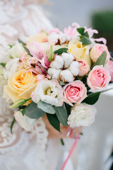 bouquet of white roses and cotton