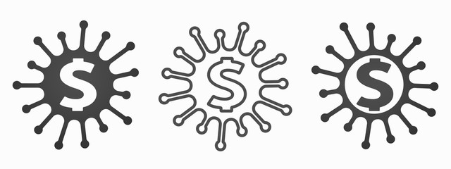Dollar sign inside coronavirus. Economy crash concept