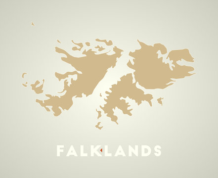 Falklands poster in retro style. Map of the country with regions in autumn color palette. Shape of Falklands with country name. Neat vector illustration.