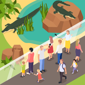 Exotic Animals Captivity Isometric Composition 