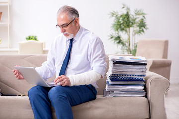 Aged businessman employee working from house