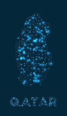 Qatar network map. Abstract geometric map of the country. Internet connections and telecommunication design. Authentic vector illustration.