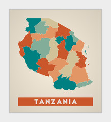 Tanzania poster. Map of the country with colorful regions. Shape of Tanzania with country name. Elegant vector illustration.