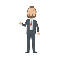 Obraz premium Bearded Caucasian boss showing thumbs up. Vector illustration.