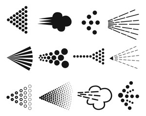 Different spray signs set. Simple spraying symbols collection. Isolated.