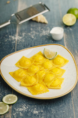 ravioli with cheese and lime