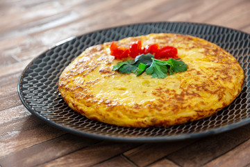 French Omelette with Potatoes, Mushroom and Salad