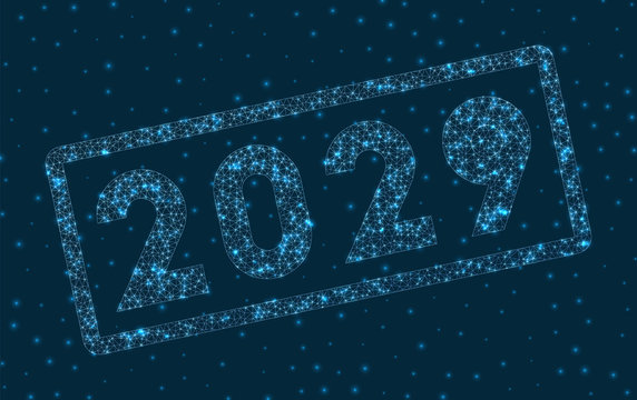2029 word in digital style. Glowing geometric 2029 badge. Charming vector illustration.