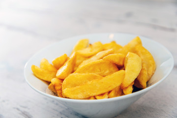 Golden French fries potatoes ready to be eaten