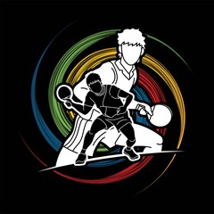 Group of Ping Pong players, Table Tennis players action cartoon sport graphic vector.