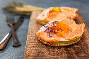Asparagus salmon tartlets chiffonade, pickled vegetables, creamy creamy