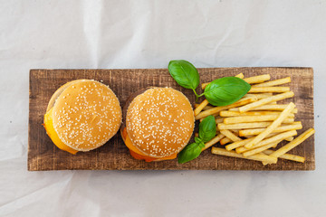 Cheese burger - American cheese burger with Golden French fries