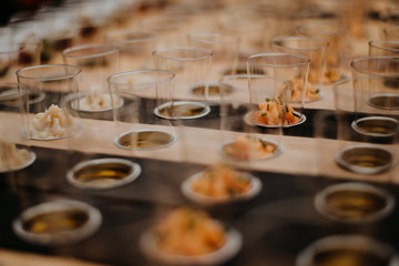 closeup of different food in glasses