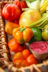 A Basket Of Three Kinds Peppers And Beet 