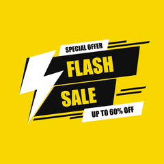 Flash sale discount banner or poster. Template for big sale, special offer. Vector illustration in yellow background.