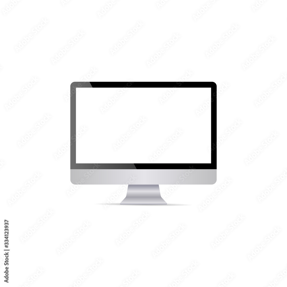 Poster realistic computer display with blank white screen and shadow. vector eps10 illustration.