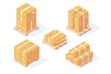 Isometric boxes packages parcel and mail. 3d carton box for delivery transportation and shipping vector illustration