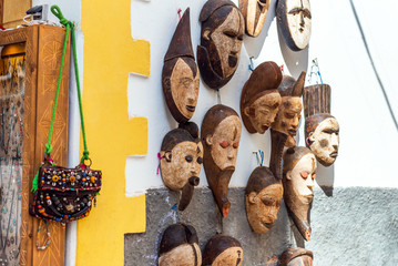 Traditional Morocan face masks on sale in Essaouira, Morocco.