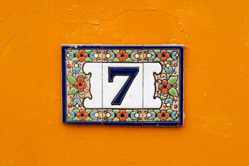 Number Seven on orange background