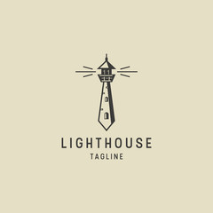 Vintage retro classic lighthouse logo icon design template vector illustration