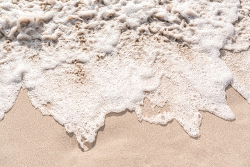 Fototapeta na wymiar Soft wave of ocean on sandy beach. Copy space