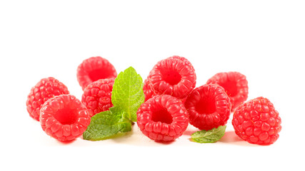 raspberry and leaf isolated on white background