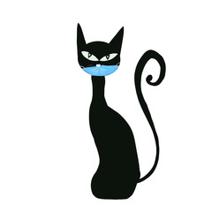 illustration of black cat in medical face mask. Virus protection. Health care concept. Quarantine. Coronavirus safety. 