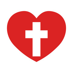 Religion christian cross with heart icon. Vector illustration.