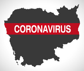 Cambodia map with Coronavirus warning illustration