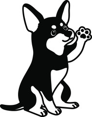 Monochromatic Miniature Pinscher waving hand with transparency