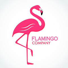 pink flamingo sdanding on one leg simple vector logo design