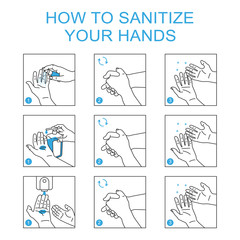 How to sanitize your hand vector cartoon instruction.