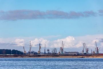 View from Voleri to an empty cargo port in Riga, Latvia