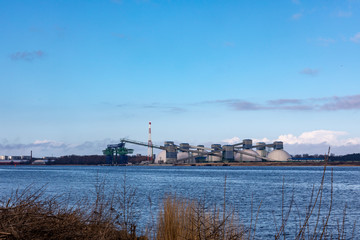Obraz premium View from Voleri to an empty cargo port in Riga, Latvia
