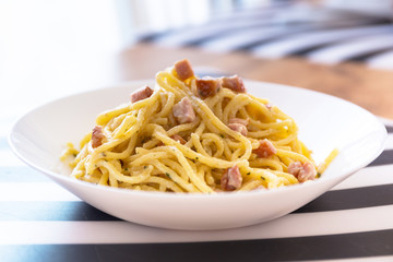 Spaghetti carbonara on a plate