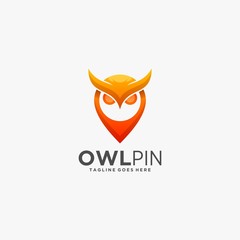 Vector Logo Illustration Owl and Pin Gradient Colorful Style.