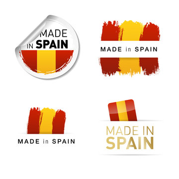 Etiqueta con los colores de la bandera de España, made in Spain.