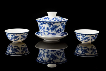 Blue and white porcelain tea set