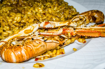Typical seafood rice dish in Valencia, Spain