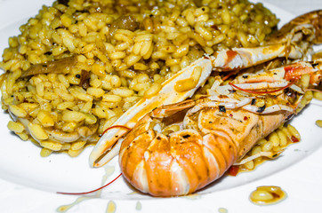 Typical seafood rice dish in Valencia, Spain