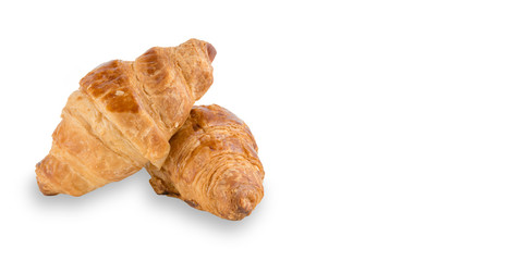 Delicious, fresh croissants isolated on white, With clipping path. French breakfast.