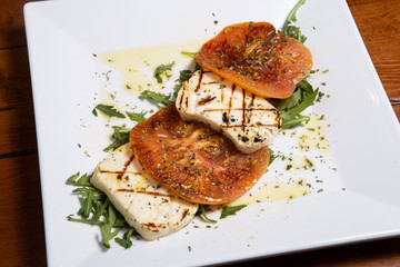 Lebanese food starter labneh slices topped