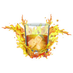 Glass of whiskey with splashes