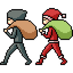 vector pixel art isolated thief santa