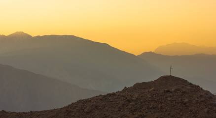 Evening light in the Himalayan mountains surrounding the village of Nako in Kinnaur in Himachal...