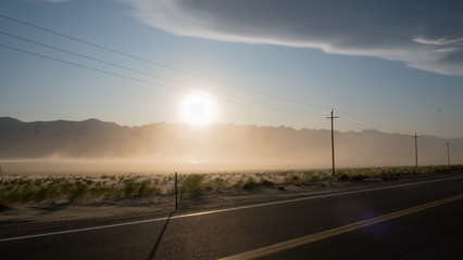 Sunset and sandstone on a road, california