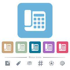 Office phone flat icons on color rounded square backgrounds