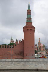 Fototapeta premium View of the Kremlin wall Tower from the Moscow river
