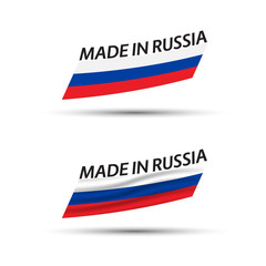 Two modern colored vector flags with Russian tricolor isolated on white background, flags of Russia, Russian ribbons, Made in Russia